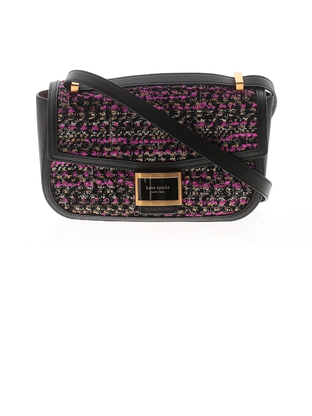 kate spade Black and Pink Tweed Leather-Trim Crossbody Bag